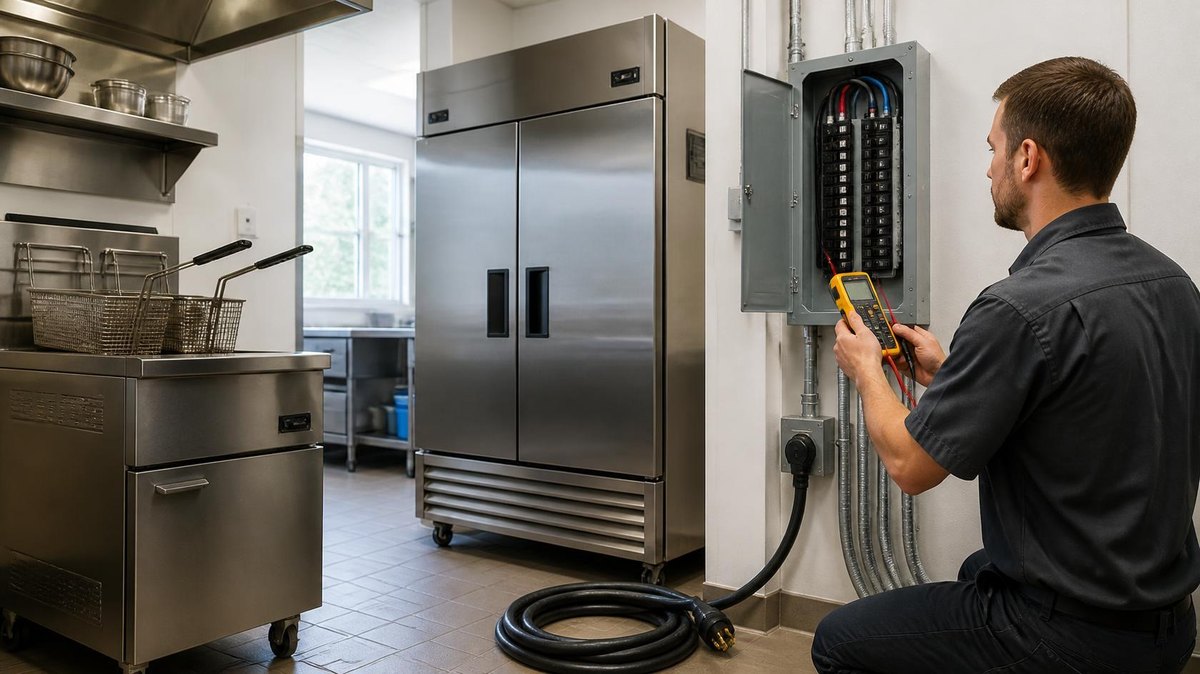 Commercial electrical panel being serviced
