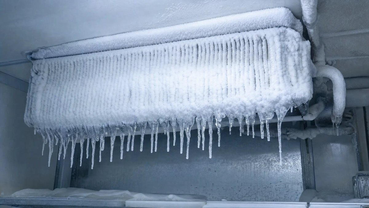 Frost and ice buildup on a freezer evaporator coil
