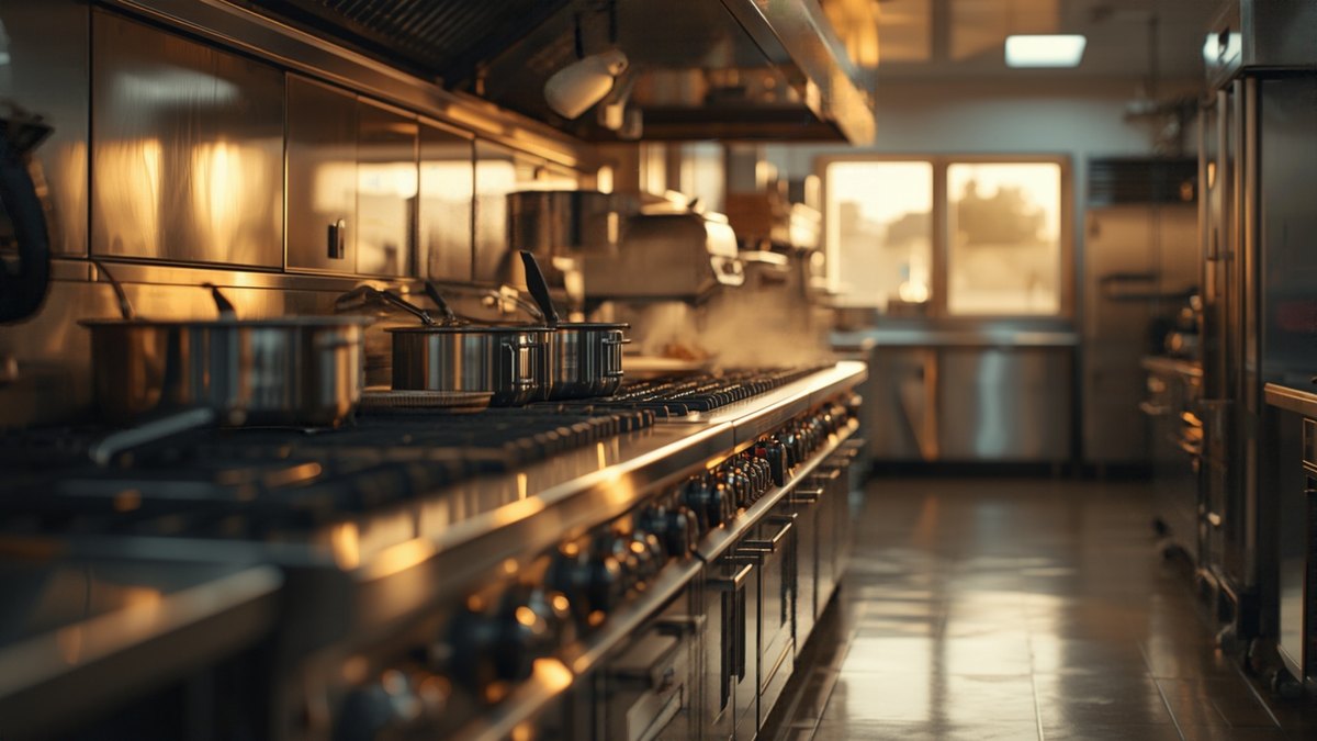 Commercial kitchen range line ready for a busy service
