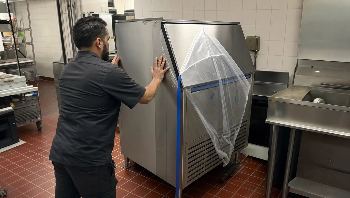 New commercial ice machine being installed