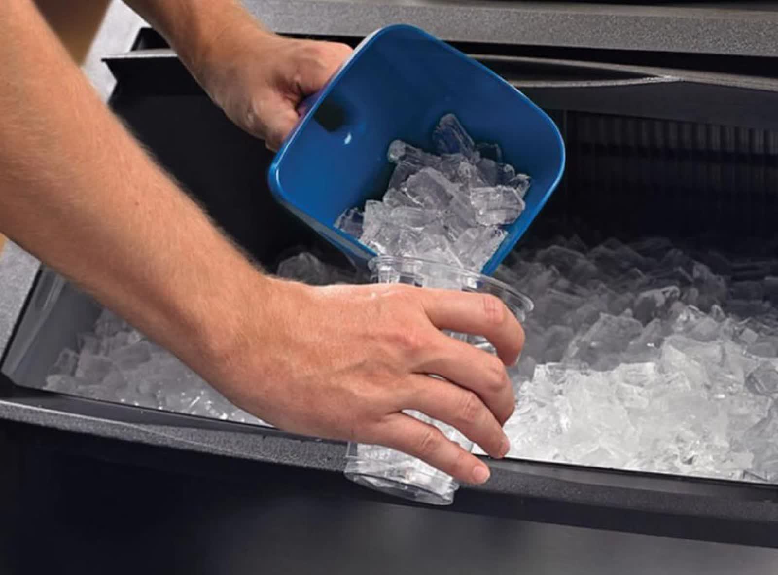 Fresh ice in a commercial ice bin